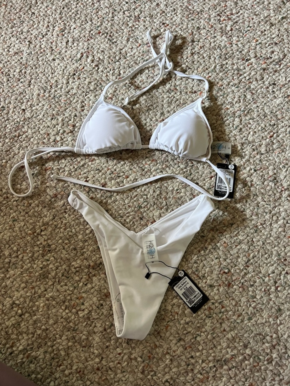 New With Tags H2OH  White Triangle Bikini Set Small top, Medium Bottom.